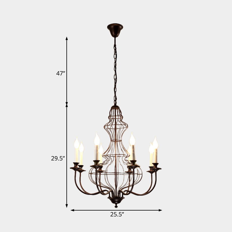 Candle Metal Chandelier Lighting Rustic 6/8 Lights Dining Room Pendant Lighting in Black/Coffee Clearhalo 'Ceiling Lights' 'Chandeliers' Lighting' options 228497