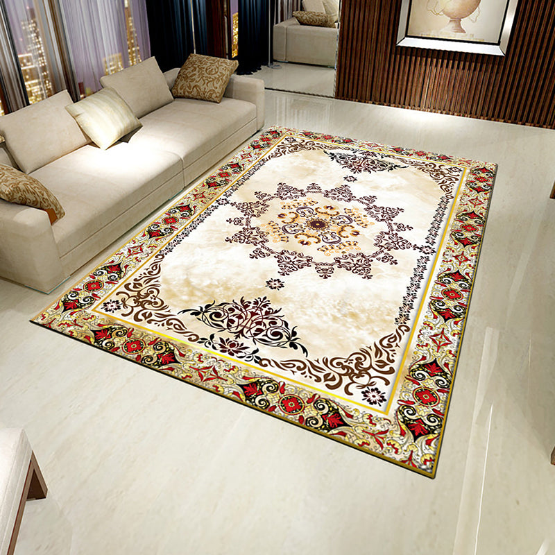 Multi-Colored Flower Print Rug Synthetics Antique Indoor Rug Non-Slip Backing Easy Care Area Carpet for Parlor Beige Clearhalo 'Area Rug' 'Rugs' 'Vintage' Rug' 2285255