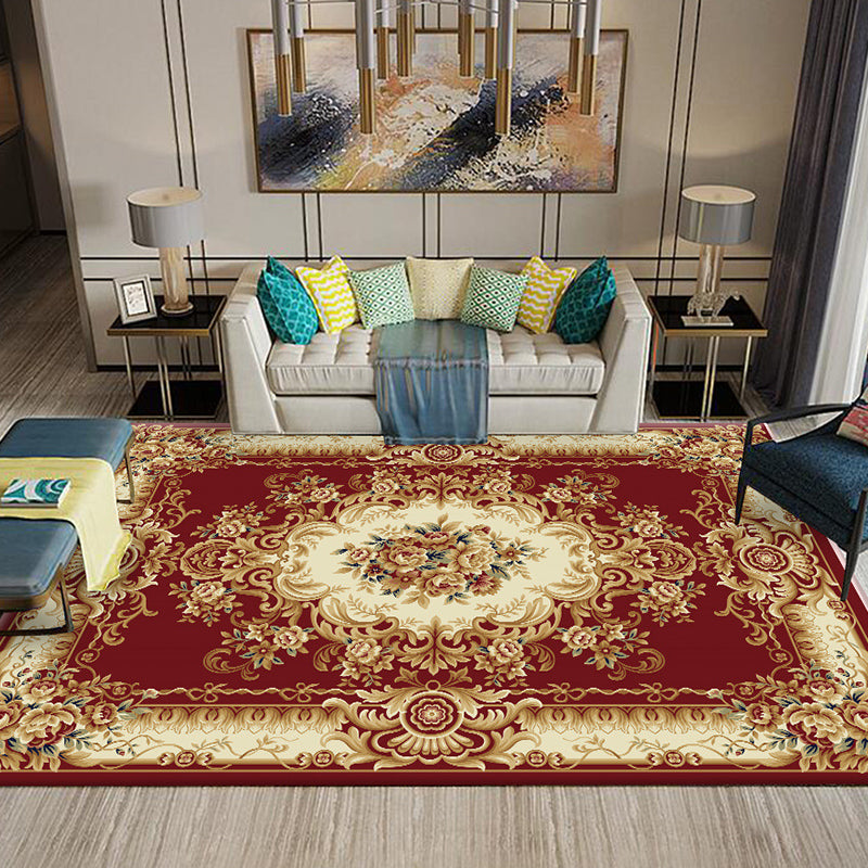 Multi-Colored Flower Print Rug Synthetics Antique Indoor Rug Non-Slip Backing Easy Care Area Carpet for Parlor Brick Red Clearhalo 'Area Rug' 'Rugs' 'Vintage' Rug' 2285256