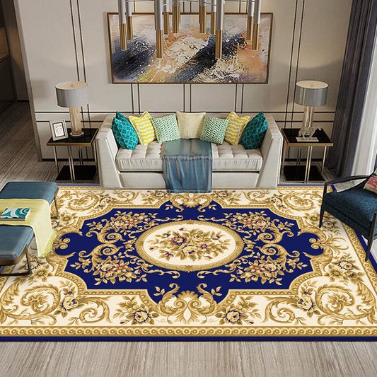 Multi-Colored Flower Print Rug Synthetics Antique Indoor Rug Non-Slip Backing Easy Care Area Carpet for Parlor Blue-Yellow Clearhalo 'Area Rug' 'Rugs' 'Vintage' Rug' 2285258
