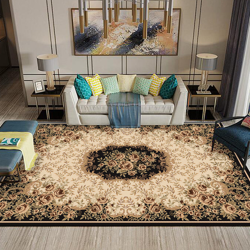 Multi-Colored Flower Print Rug Synthetics Antique Indoor Rug Non-Slip Backing Easy Care Area Carpet for Parlor Brown Clearhalo 'Area Rug' 'Rugs' 'Vintage' Rug' 2285260