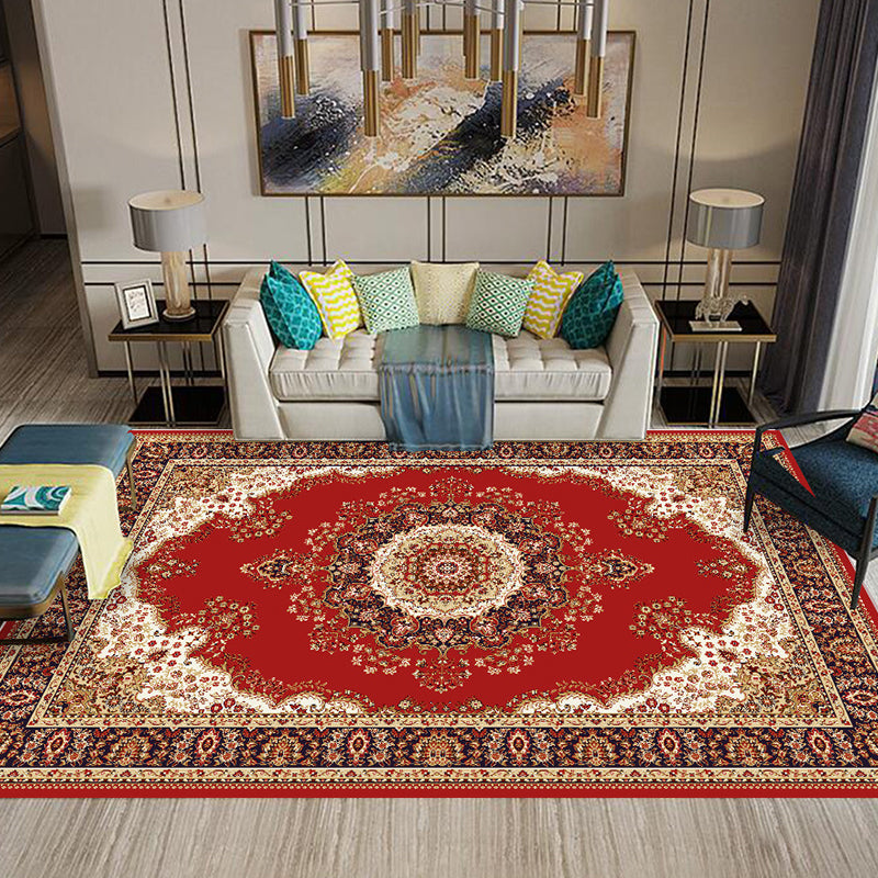 Multi-Colored Flower Print Rug Synthetics Antique Indoor Rug Non-Slip Backing Easy Care Area Carpet for Parlor Watermelon Red Clearhalo 'Area Rug' 'Rugs' 'Vintage' Rug' 2285262