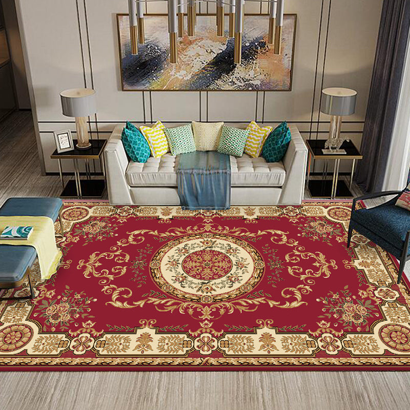 Multi-Colored Flower Print Rug Synthetics Antique Indoor Rug Non-Slip Backing Easy Care Area Carpet for Parlor Burgundy Clearhalo 'Area Rug' 'Rugs' 'Vintage' Rug' 2285263