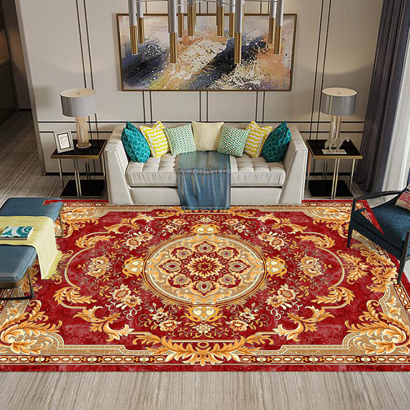 Multi-Colored Flower Print Rug Synthetics Antique Indoor Rug Non-Slip Backing Easy Care Area Carpet for Parlor Red Clearhalo 'Area Rug' 'Rugs' 'Vintage' Rug' 2285264