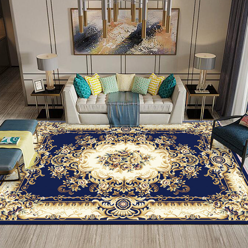 Multi-Colored Flower Print Rug Synthetics Antique Indoor Rug Non-Slip Backing Easy Care Area Carpet for Parlor Navy Clearhalo 'Area Rug' 'Rugs' 'Vintage' Rug' 2285265