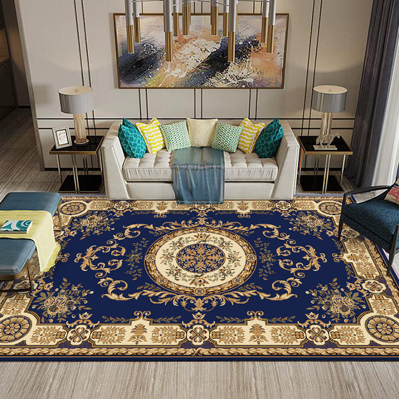 Multi-Colored Flower Print Rug Synthetics Antique Indoor Rug Non-Slip Backing Easy Care Area Carpet for Parlor Dark Blue Clearhalo 'Area Rug' 'Rugs' 'Vintage' Rug' 2285266