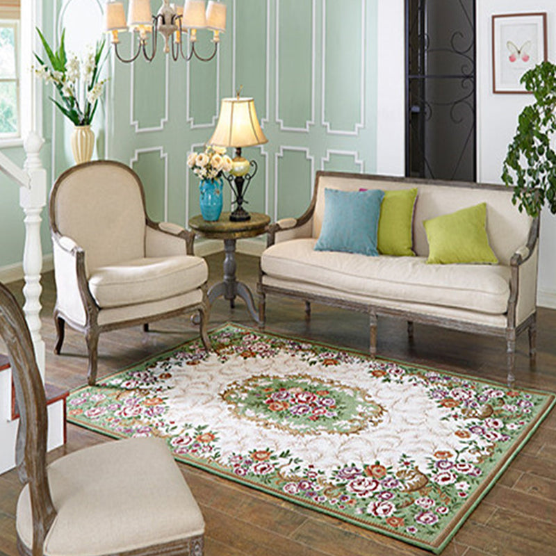Multi-Colored Parlor Rug Nostalgia Floral Pattern Area Rug Synthetics Non-Slip Backing Stain-Resistant Carpet Green Clearhalo 'Area Rug' 'Rugs' 'Vintage' Rug' 2285272