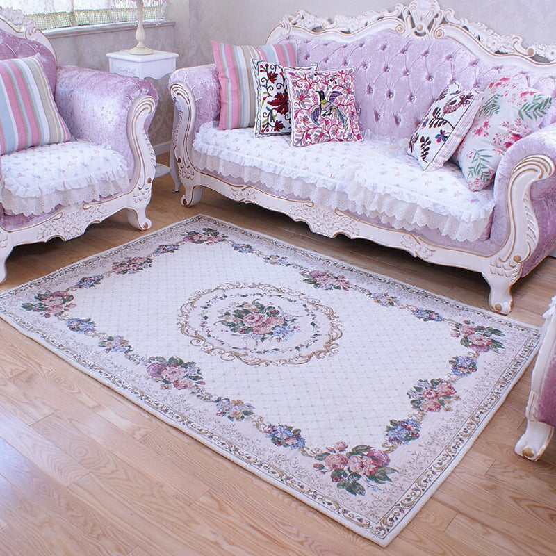 Multi Colored Flower Rug Polyster Vintage Area Rug Anti-Slip Pet Friendly Easy Care Indoor Rug for Decoration White Clearhalo 'Area Rug' 'Rugs' 'Vintage' Rug' 2285282