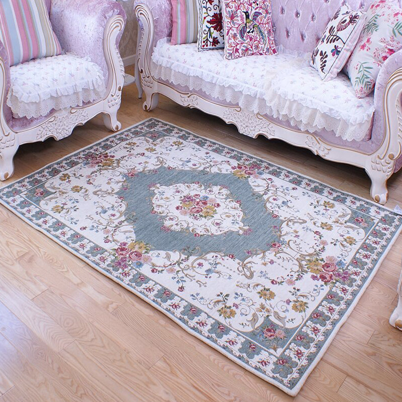 Multi Colored Flower Rug Polyster Vintage Area Rug Anti-Slip Pet Friendly Easy Care Indoor Rug for Decoration Blue Clearhalo 'Area Rug' 'Rugs' 'Vintage' Rug' 2285283