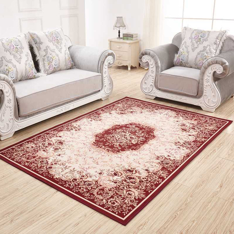 Shabby Chic Flower Rug Multi Colored Polypropylene Indoor Rug Easy Care Pet Friendly Area Carpet for Living Room Light Red Clearhalo 'Area Rug' 'Rugs' 'Vintage' Rug' 2285295