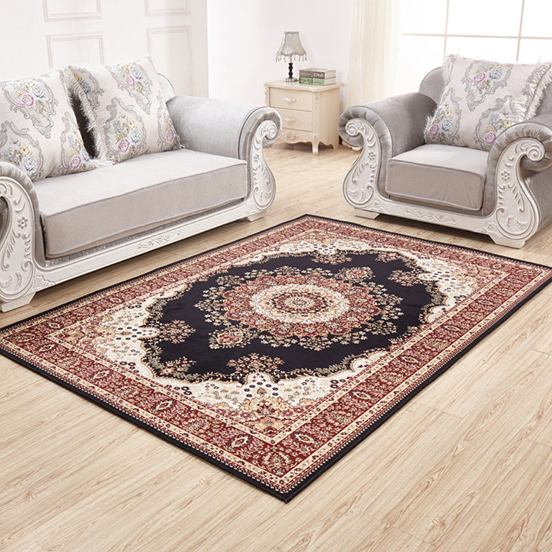 Shabby Chic Flower Rug Multi Colored Polypropylene Indoor Rug Easy Care Pet Friendly Area Carpet for Living Room Black Clearhalo 'Area Rug' 'Rugs' 'Vintage' Rug' 2285296