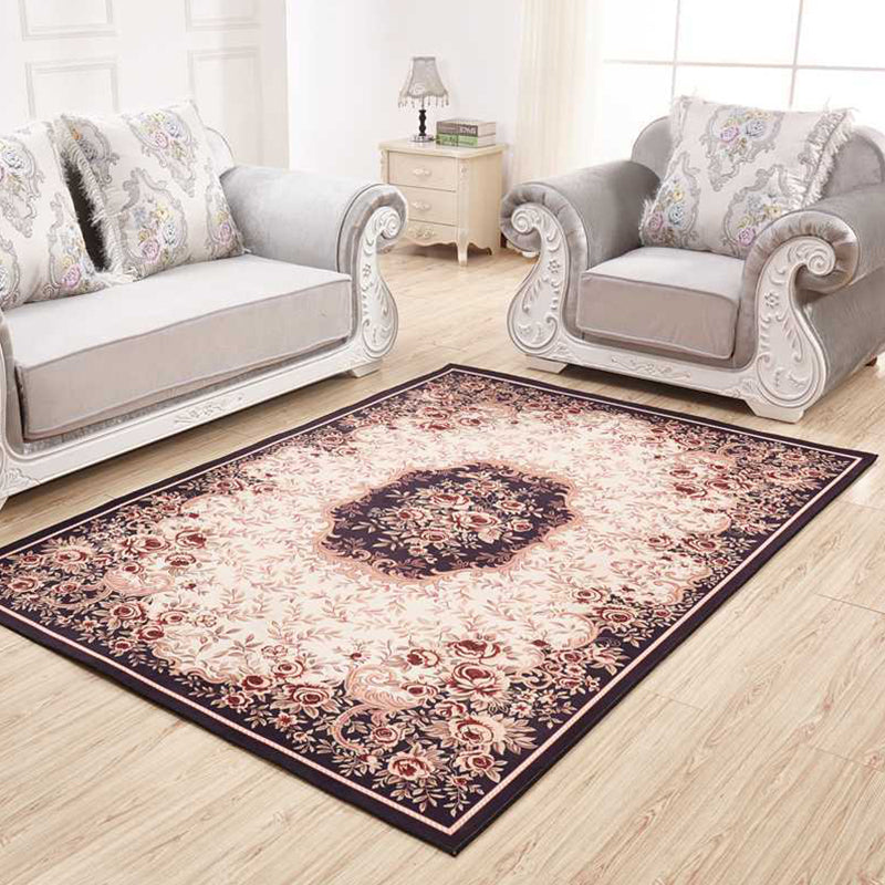 Shabby Chic Flower Rug Multi Colored Polypropylene Indoor Rug Easy Care Pet Friendly Area Carpet for Living Room Dark Purple Clearhalo 'Area Rug' 'Rugs' 'Vintage' Rug' 2285297