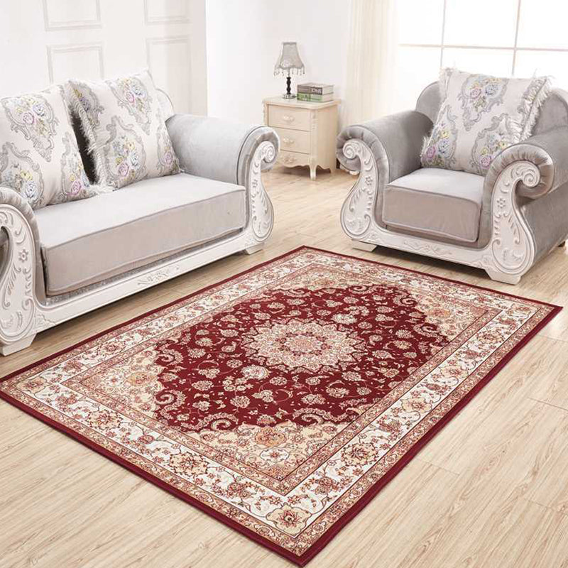 Shabby Chic Flower Rug Multi Colored Polypropylene Indoor Rug Easy Care Pet Friendly Area Carpet for Living Room Burgundy Clearhalo 'Area Rug' 'Rugs' 'Vintage' Rug' 2285300