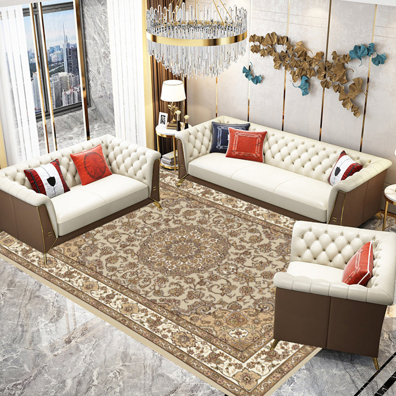 Multi-Colored Parlor Rug Nostalgia Flower Printed Area Carpet Non-Slip Backing Washable Rug Khaki Clearhalo 'Area Rug' 'Rugs' 'Vintage' Rug' 2285301