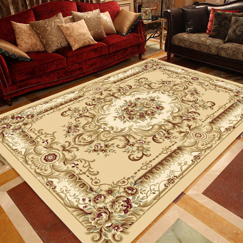 Multi-Colored Parlor Rug Nostalgia Flower Printed Area Carpet Non-Slip Backing Washable Rug Camel Clearhalo 'Area Rug' 'Rugs' 'Vintage' Rug' 2285302