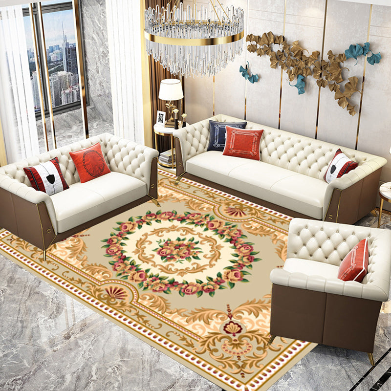 Multi-Colored Parlor Rug Nostalgia Flower Printed Area Carpet Non-Slip Backing Washable Rug Beige Clearhalo 'Area Rug' 'Rugs' 'Vintage' Rug' 2285306