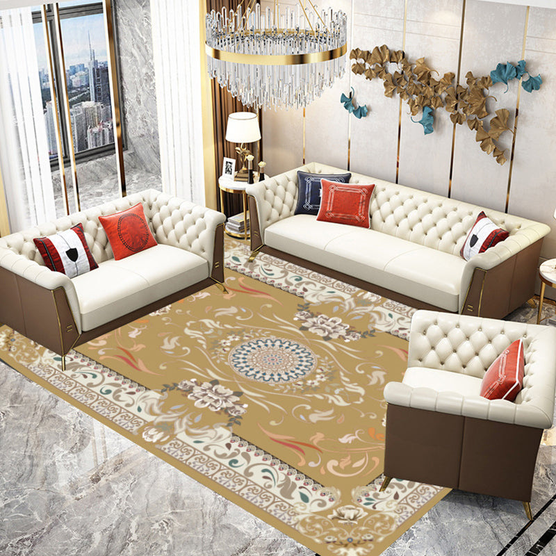 Multi-Colored Parlor Rug Nostalgia Flower Printed Area Carpet Non-Slip Backing Washable Rug Tan Clearhalo 'Area Rug' 'Rugs' 'Vintage' Rug' 2285313