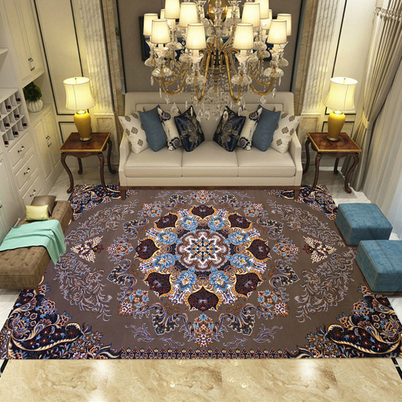 Multi-Colored Parlor Rug Nostalgia Flower Printed Area Carpet Non-Slip Backing Washable Rug Gray-Khaki Clearhalo 'Area Rug' 'Rugs' 'Vintage' Rug' 2285314