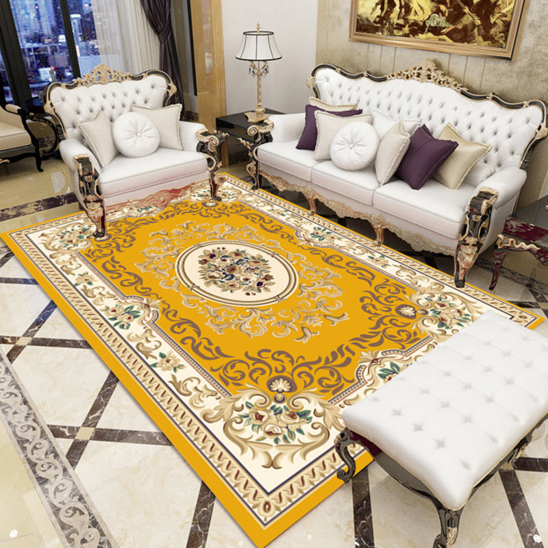 Multi-Colored Parlor Rug Nostalgia Flower Printed Area Carpet Non-Slip Backing Washable Rug Fluorescent Yellow Clearhalo 'Area Rug' 'Rugs' 'Vintage' Rug' 2285315