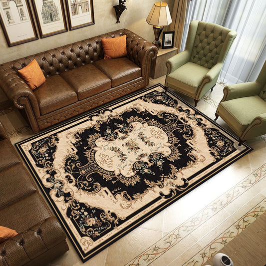 Retro Living Room Rug Multi Colored Flower Printed Area Carpet Polypropylene Non-Slip Backing Pet Friendly Rug Chocolate Clearhalo 'Area Rug' 'Rugs' 'Vintage' Rug' 2285329