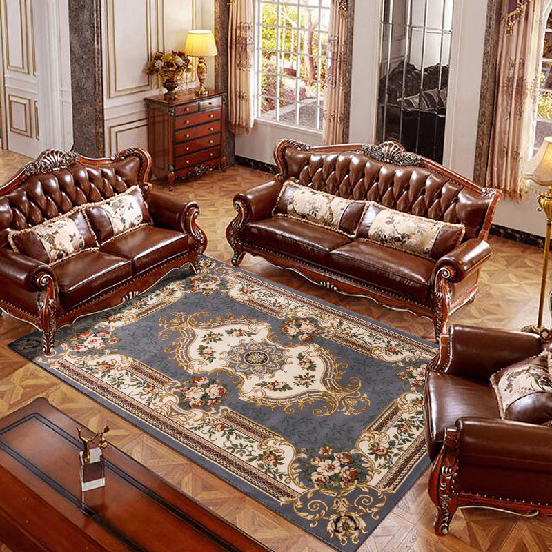 Olden Floral Printed Rug Multi Colored Synthetics Area Carpet Pet Friendly Easy Care Indoor Rug for Parlor Clearhalo 'Area Rug' 'Rugs' 'Vintage' Rug' 2285338