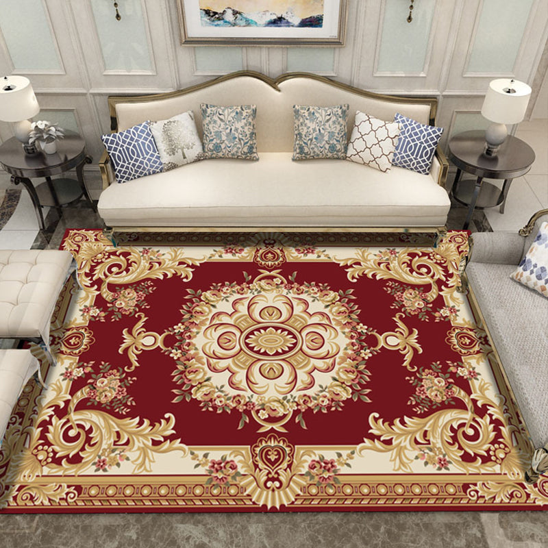 Vintage Decoration Rug Multi Colored Flower Print Polyster Area Carpet Pet Friendly Stain-Resistant Indoor Rug Brick Red Clearhalo 'Area Rug' 'Rugs' 'Vintage' Rug' 2285361