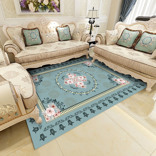 Multicolor Shabby Chic Rug Polyster Floral Printed Area Carpet Non-Slip Backing Washable Rug for Parlor Aqua Clearhalo 'Area Rug' 'Rugs' 'Vintage' Rug' 2285373