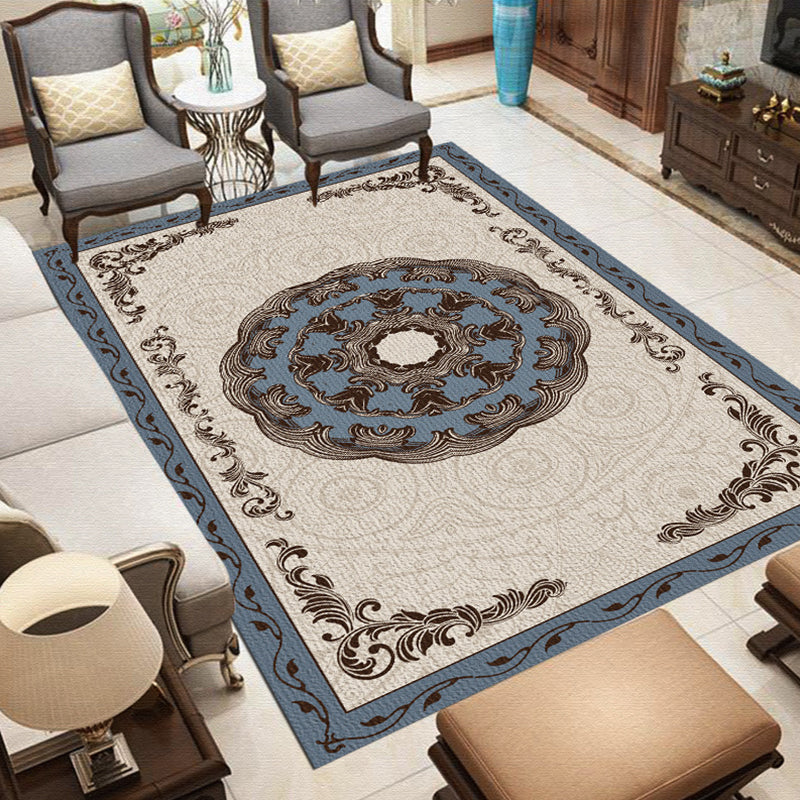 Multicolor Shabby Chic Rug Polyster Floral Printed Area Carpet Non-Slip Backing Washable Rug for Parlor Beige-Coffee Clearhalo 'Area Rug' 'Rugs' 'Vintage' Rug' 2285376