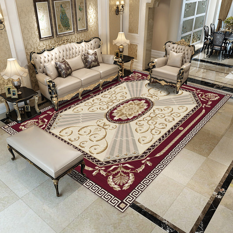 Retro Living Room Rug Multi Colored Flower Pattern Indoor Rug Polypropylene Non-Slip Machine Washable Rug Brick Red Clearhalo 'Area Rug' 'Rugs' 'Vintage' Rug' 2285385