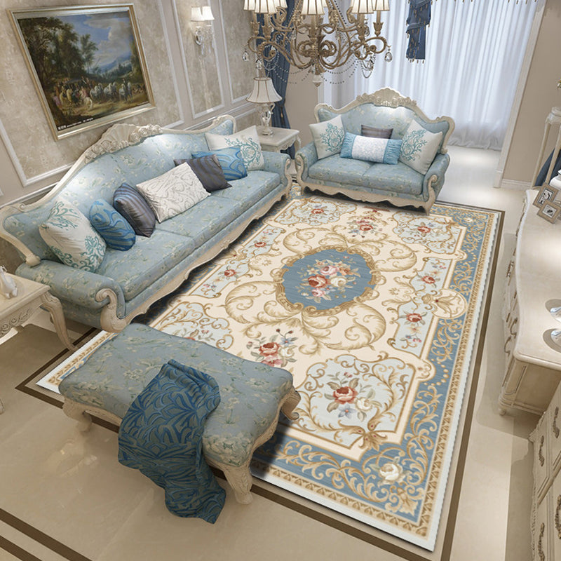 Retro Living Room Rug Multi Colored Flower Pattern Indoor Rug Polypropylene Non-Slip Machine Washable Rug Cream Gray Clearhalo 'Area Rug' 'Rugs' 'Vintage' Rug' 2285386