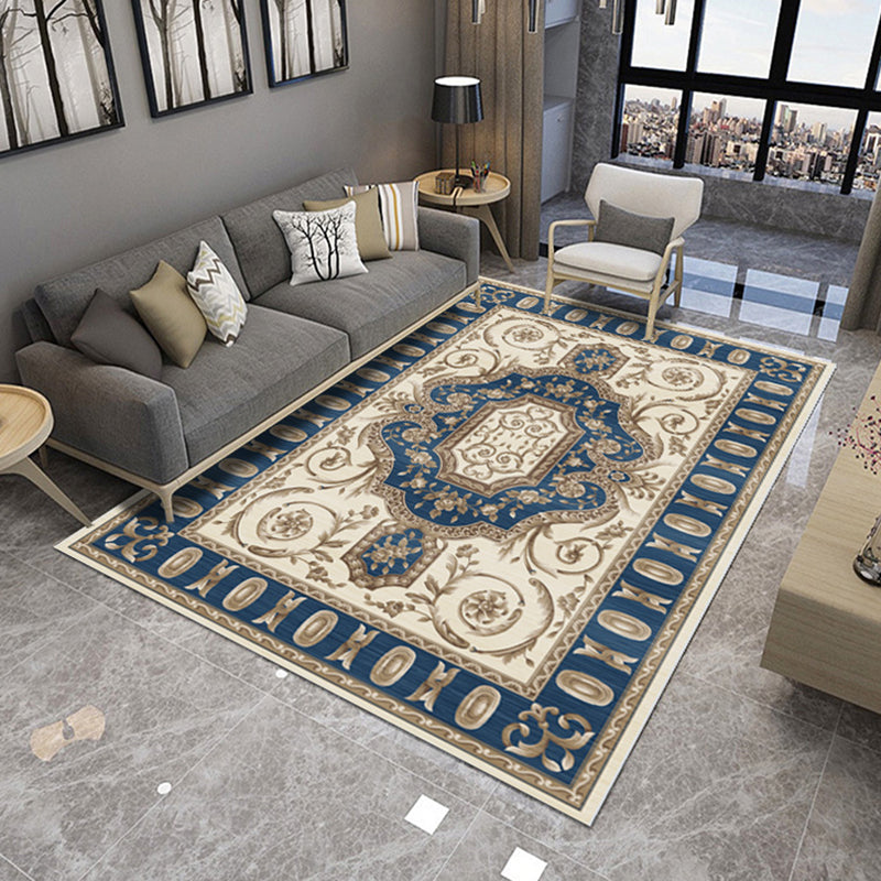 Retro Living Room Rug Multi Colored Flower Pattern Indoor Rug Polypropylene Non-Slip Machine Washable Rug Dark Blue Clearhalo 'Area Rug' 'Rugs' 'Vintage' Rug' 2285387
