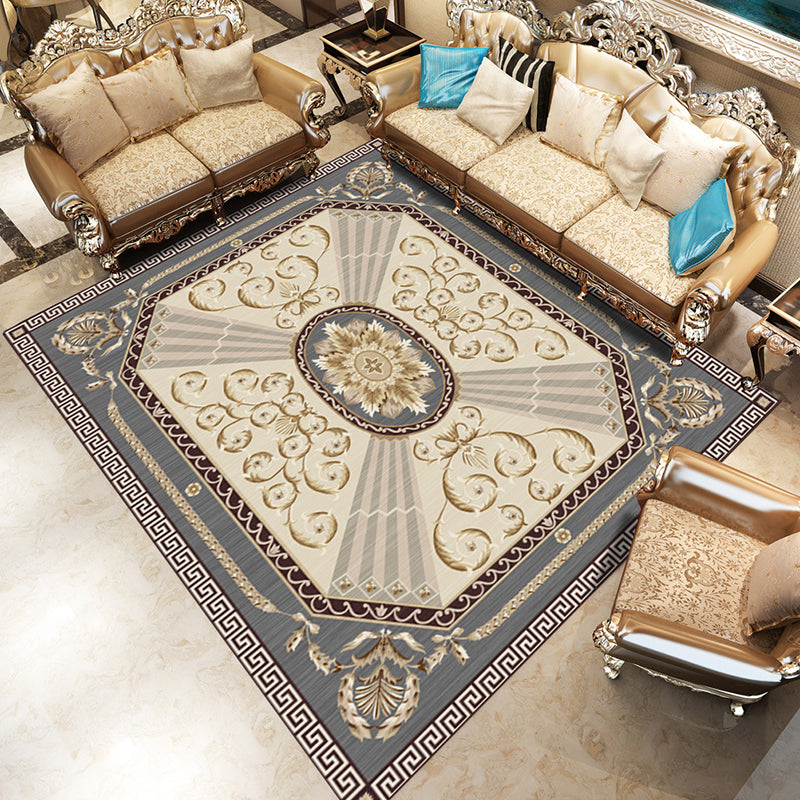 Retro Living Room Rug Multi Colored Flower Pattern Indoor Rug Polypropylene Non-Slip Machine Washable Rug Grey Clearhalo 'Area Rug' 'Rugs' 'Vintage' Rug' 2285390