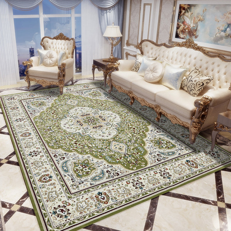 Retro Living Room Rug Multi Colored Flower Pattern Indoor Rug Polypropylene Non-Slip Machine Washable Rug Pea Green Clearhalo 'Area Rug' 'Rugs' 'Vintage' Rug' 2285391