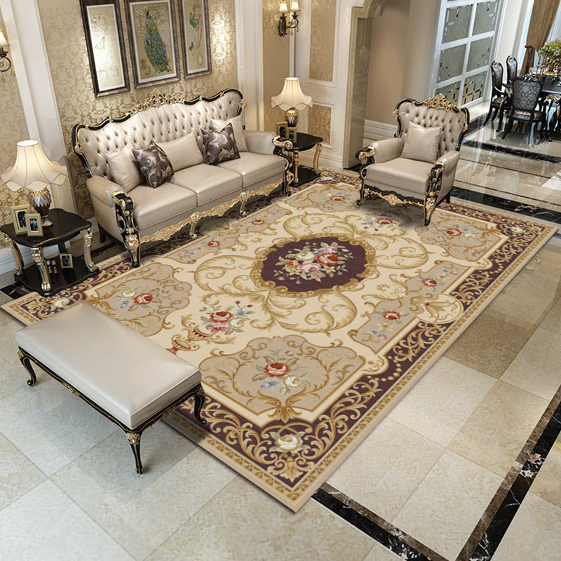 Retro Living Room Rug Multi Colored Flower Pattern Indoor Rug Polypropylene Non-Slip Machine Washable Rug Coffee Clearhalo 'Area Rug' 'Rugs' 'Vintage' Rug' 2285392