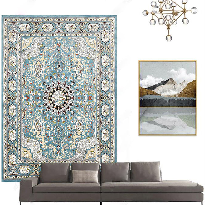 Casual Floral Printed Rug Multi Colored Polypropylene Indoor Rug Non-Slip Backing Easy Care Carpet for Bedroom Light Blue Clearhalo 'Area Rug' 'Rugs' 'Vintage' Rug' 2285394