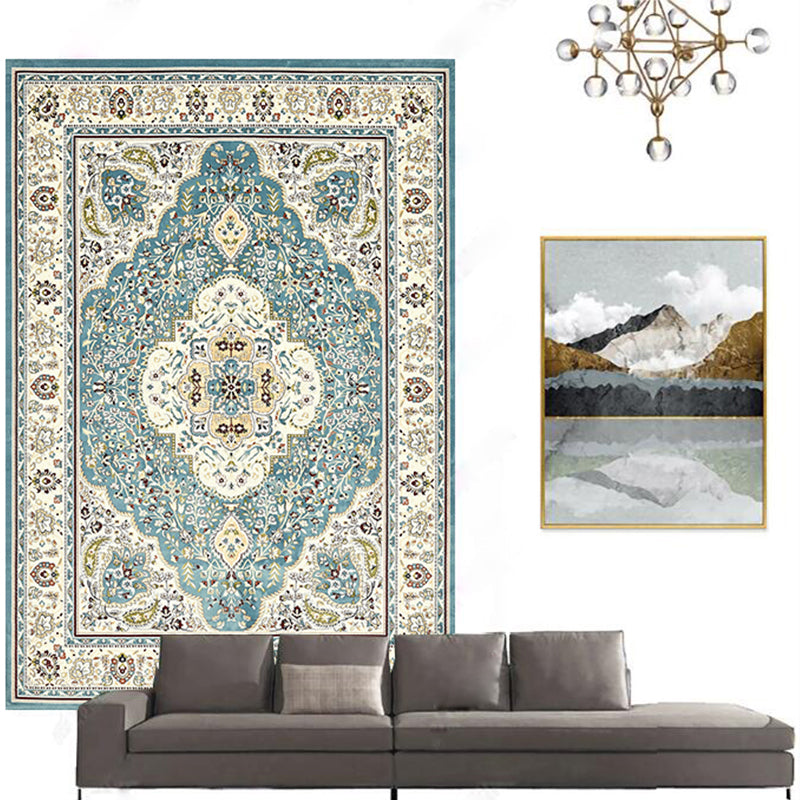 Casual Floral Printed Rug Multi Colored Polypropylene Indoor Rug Non-Slip Backing Easy Care Carpet for Bedroom Aqua Clearhalo 'Area Rug' 'Rugs' 'Vintage' Rug' 2285396