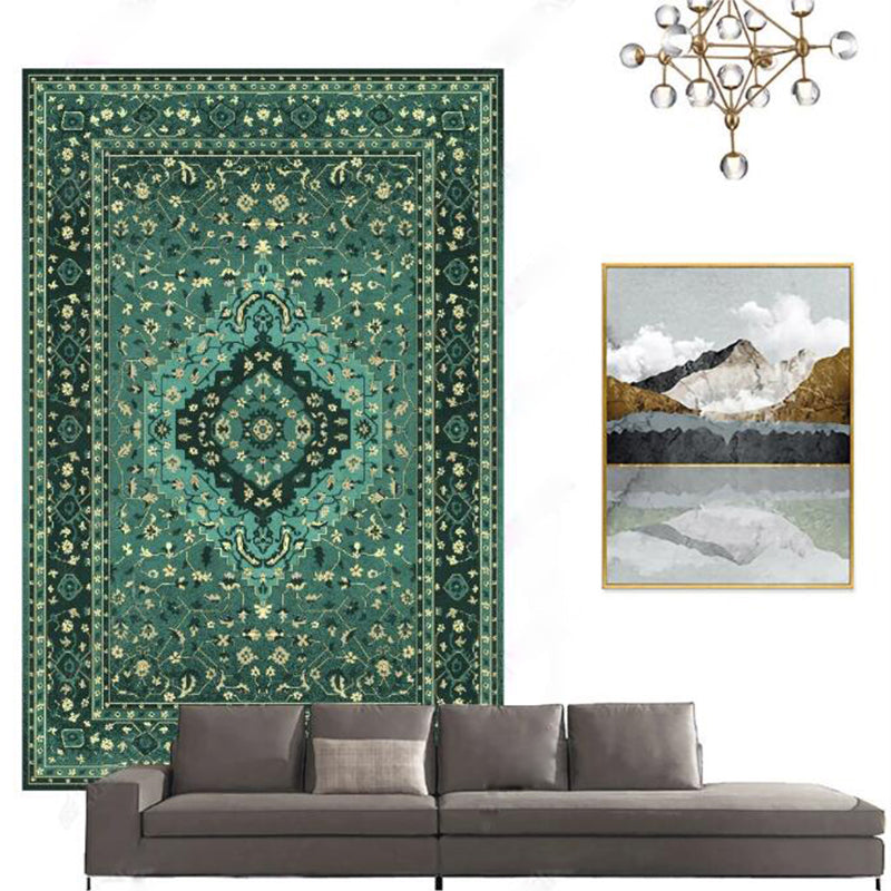 Casual Floral Printed Rug Multi Colored Polypropylene Indoor Rug Non-Slip Backing Easy Care Carpet for Bedroom Green Clearhalo 'Area Rug' 'Rugs' 'Vintage' Rug' 2285397