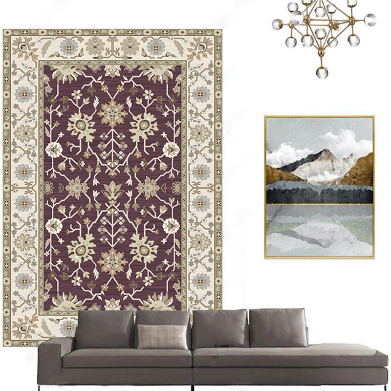 Casual Floral Printed Rug Multi Colored Polypropylene Indoor Rug Non-Slip Backing Easy Care Carpet for Bedroom Dark Purple Clearhalo 'Area Rug' 'Rugs' 'Vintage' Rug' 2285403