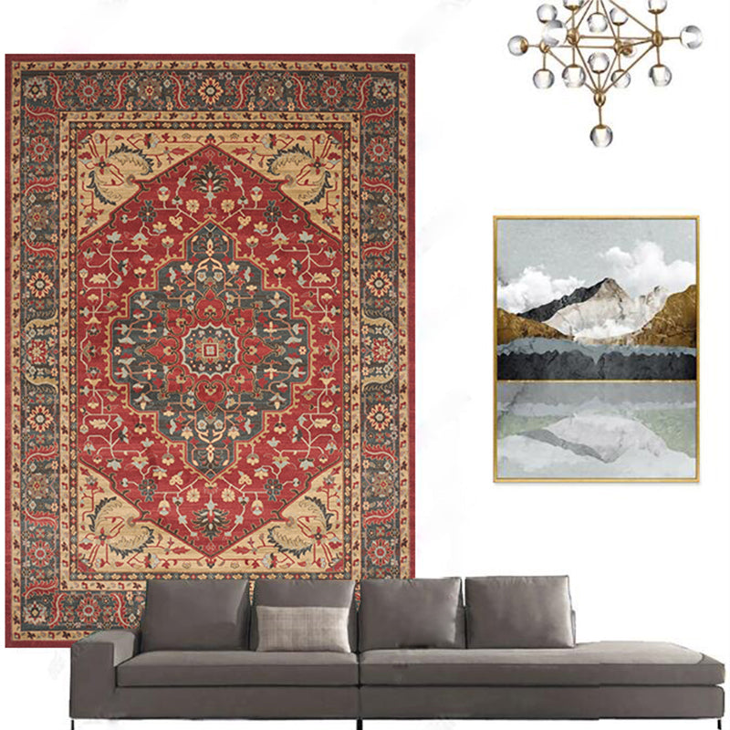 Casual Floral Printed Rug Multi Colored Polypropylene Indoor Rug Non-Slip Backing Easy Care Carpet for Bedroom Watermelon Red Clearhalo 'Area Rug' 'Rugs' 'Vintage' Rug' 2285404