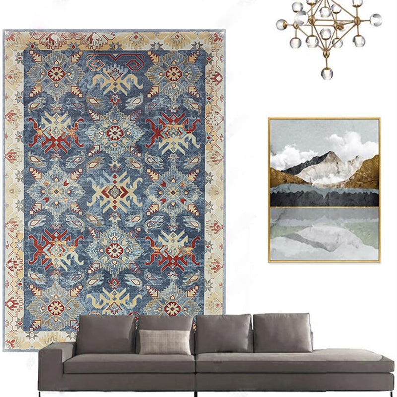 Casual Floral Printed Rug Multi Colored Polypropylene Indoor Rug Non-Slip Backing Easy Care Carpet for Bedroom Blue Clearhalo 'Area Rug' 'Rugs' 'Vintage' Rug' 2285406