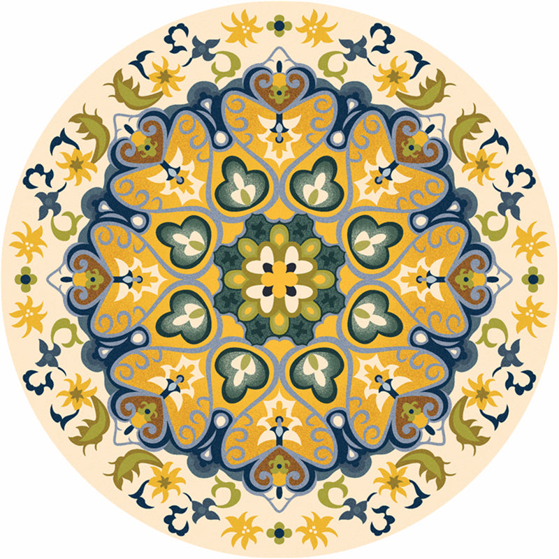 Multi-Colored Vintage Rug Polyster Floral Printed Area Rug Easy Care Pet Friendly Washable Carpet for Decoration Yellow Clearhalo 'Area Rug' 'Rugs' 'Vintage' Rug' 2285424