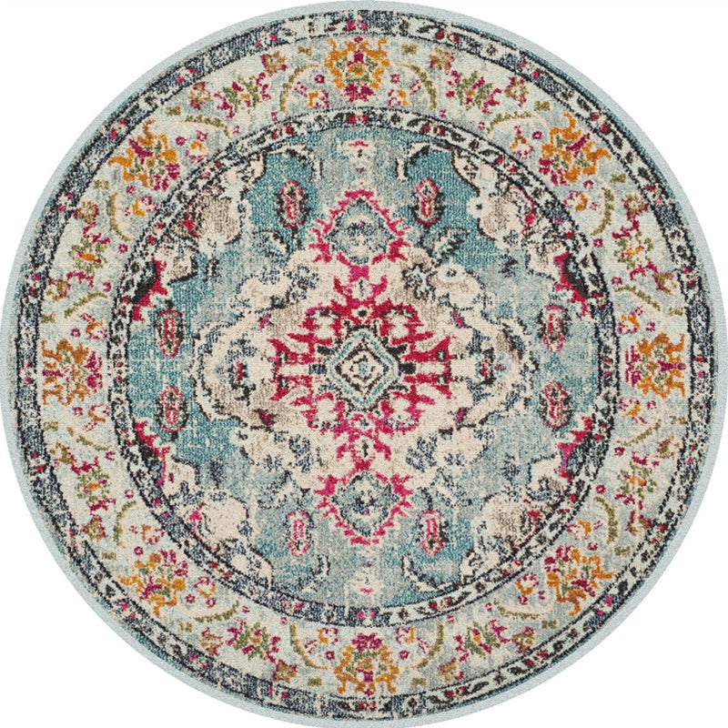 Multi-Colored Vintage Rug Polyster Floral Printed Area Rug Easy Care Pet Friendly Washable Carpet for Decoration Light Blue Clearhalo 'Area Rug' 'Rugs' 'Vintage' Rug' 2285427