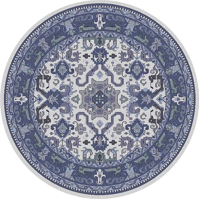 Multi-Colored Vintage Rug Polyster Floral Printed Area Rug Easy Care Pet Friendly Washable Carpet for Decoration Dark Blue Clearhalo 'Area Rug' 'Rugs' 'Vintage' Rug' 2285436