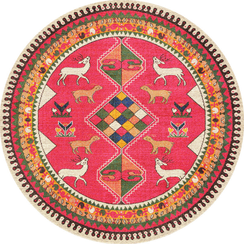 Multi-Colored Vintage Rug Polyster Floral Printed Area Rug Easy Care Pet Friendly Washable Carpet for Decoration Watermelon Red Clearhalo 'Area Rug' 'Rugs' 'Vintage' Rug' 2285438