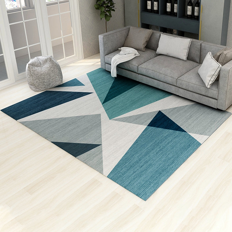 Simple Modern Rug Multi-Color Geometric Print Carpet Anti-Slip Backing Washable Indoor Rug for Living Room Peacock Blue Clearhalo 'Area Rug' 'Modern' 'Rugs' Rug' 2285497