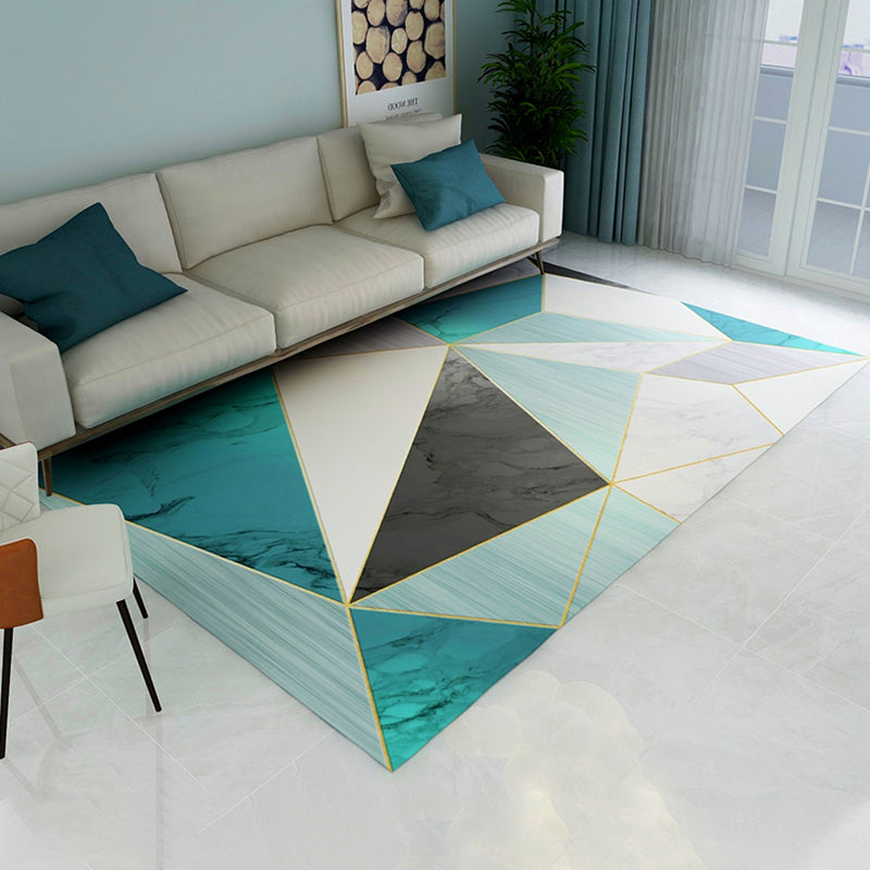 Simple Modern Rug Multi-Color Geometric Print Carpet Anti-Slip Backing Washable Indoor Rug for Living Room Peacock Green Clearhalo 'Area Rug' 'Modern' 'Rugs' Rug' 2285498