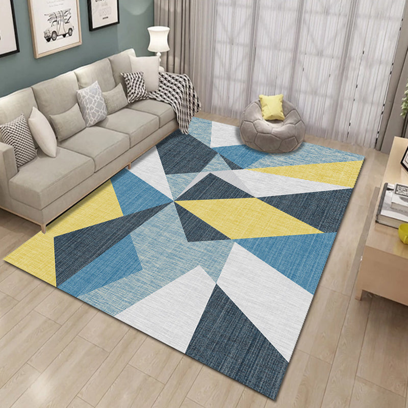Fancy Living Room Rug Multi Color Geometric Area Carpet Polyster Non-Slip Backing Washable Indoor Rug Blue-Yellow Clearhalo 'Area Rug' 'Modern' 'Rugs' Rug' 2285582