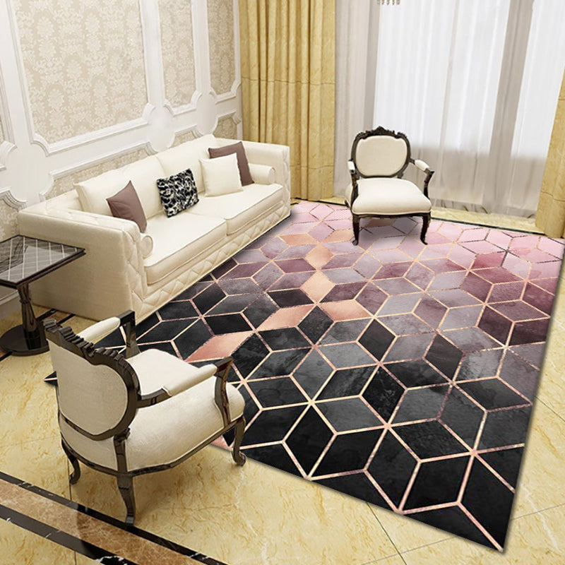 Modern Living Room Rug Multi Colored Geometric Area Carpet Synthetics Anti-Slip Stain-Resistant Rug Pink-Black Clearhalo 'Area Rug' 'Modern' 'Rugs' Rug' 2285593