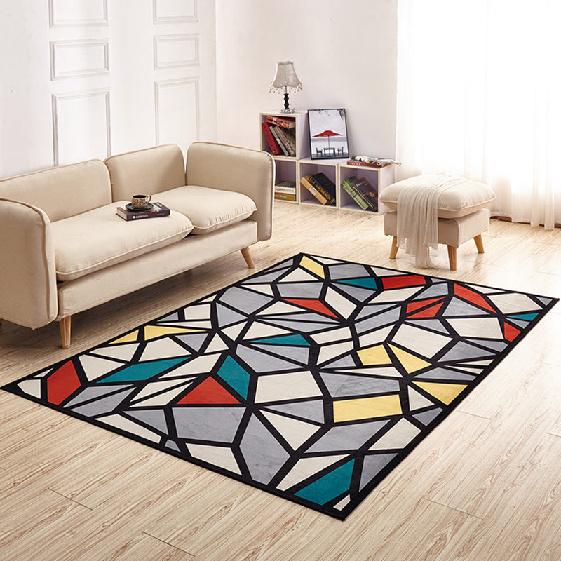 Relaxing Decoration Rug Multi Colored Geometric Printed Carpet Polyster Anti-Slip Pet Friendly Rug Gray-Red Clearhalo 'Area Rug' 'Modern' 'Rugs' Rug' 2285683