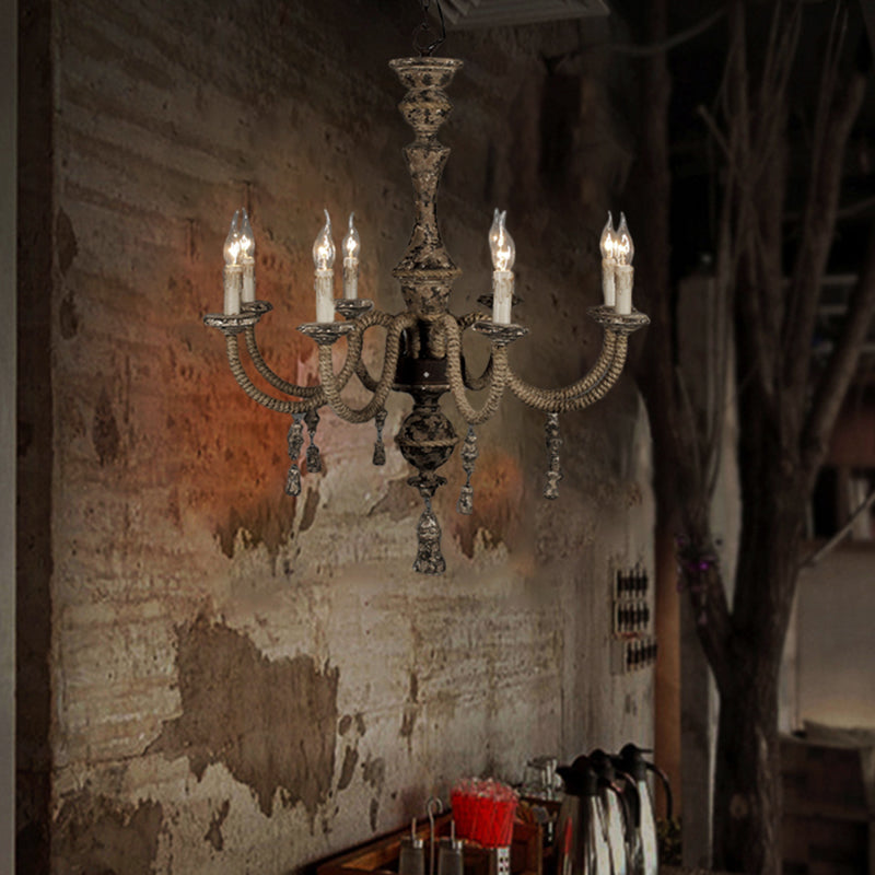Candle Metal Chandelier Light Country 8 Lights Dining Room Pendant Lighting in Brown Brown Clearhalo 'Ceiling Lights' 'Chandeliers' Lighting' options 228570_62121964-e960-459d-87d7-2660bf747360